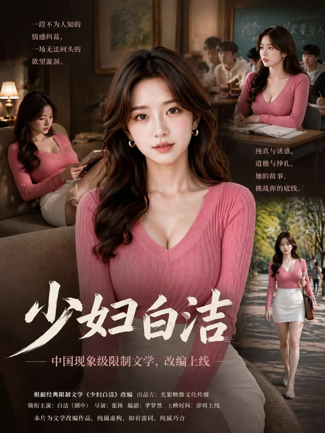 短剧封面：身穿粉色上衣的女生与情感纠葛主题